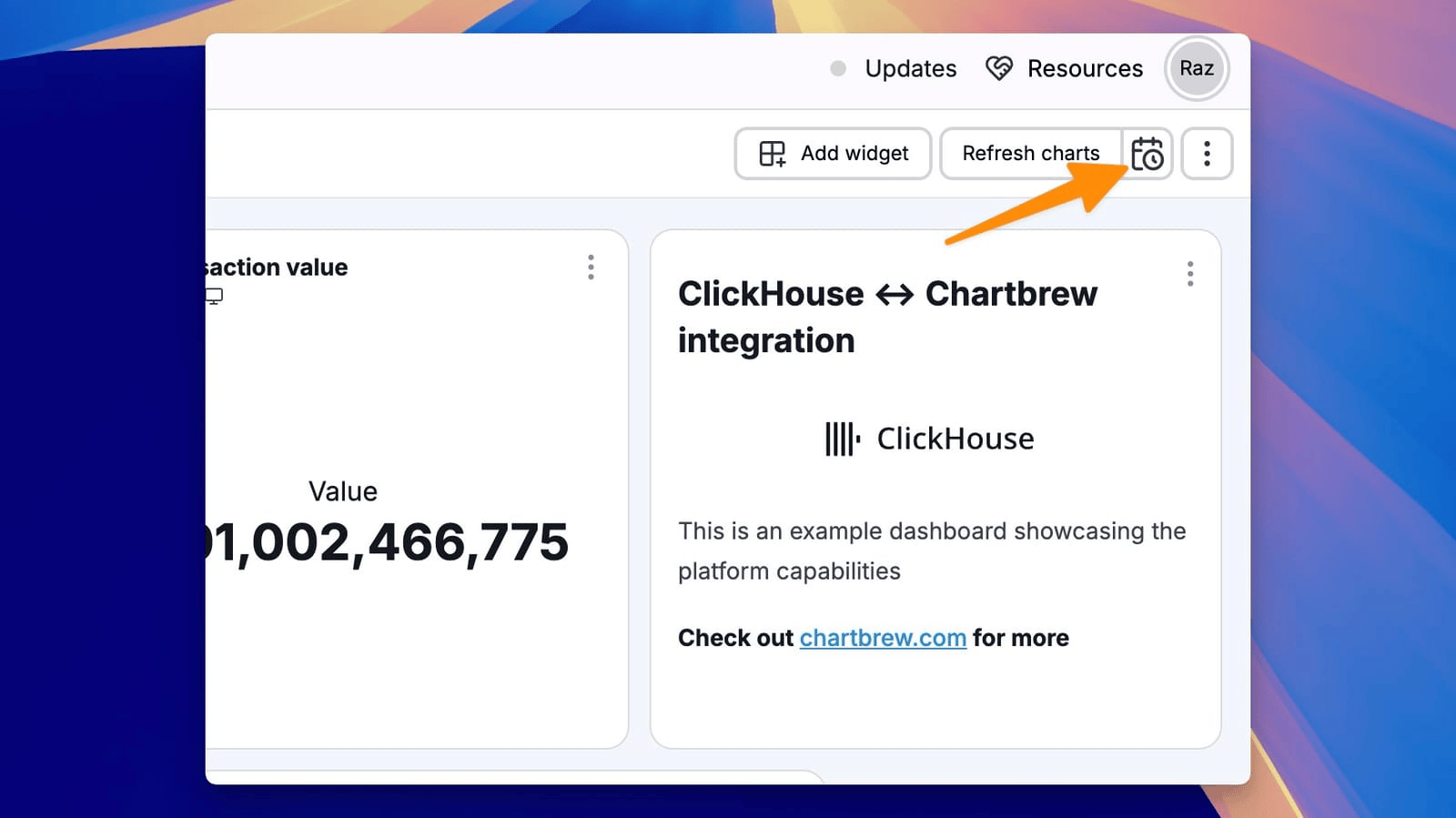 Chartbrew 데이터셋 갱신 설정
