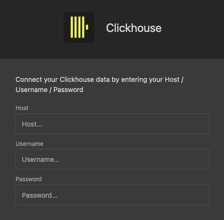 ClickHouse host, username, password 입력 필드를 보여주는 Luzmo 연결 구성 양식