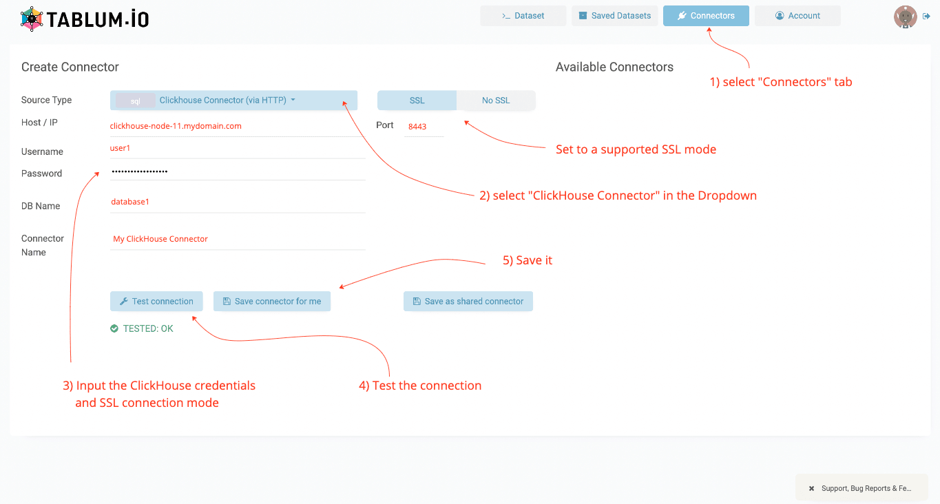Adding a ClickHouse connector in TABLUM.IO
